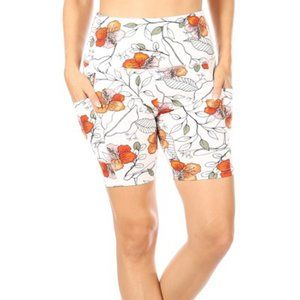 SHOSHO Medium Spring Flowers Biker Shorts Phone Pockets High Waisted Active